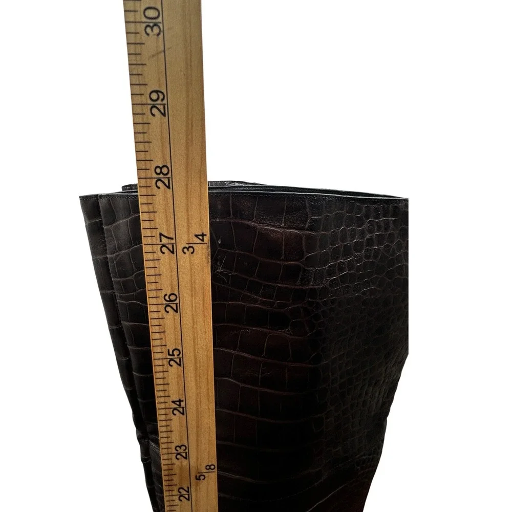 Reformation Croc Embossed Leather Thigh High Boots Wmns 9.5 Brwn Brazil RARE HTF